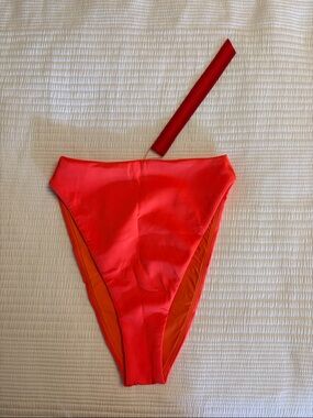 Left On Friday Bright Orange Bikini Bottom with Red Strap Detail